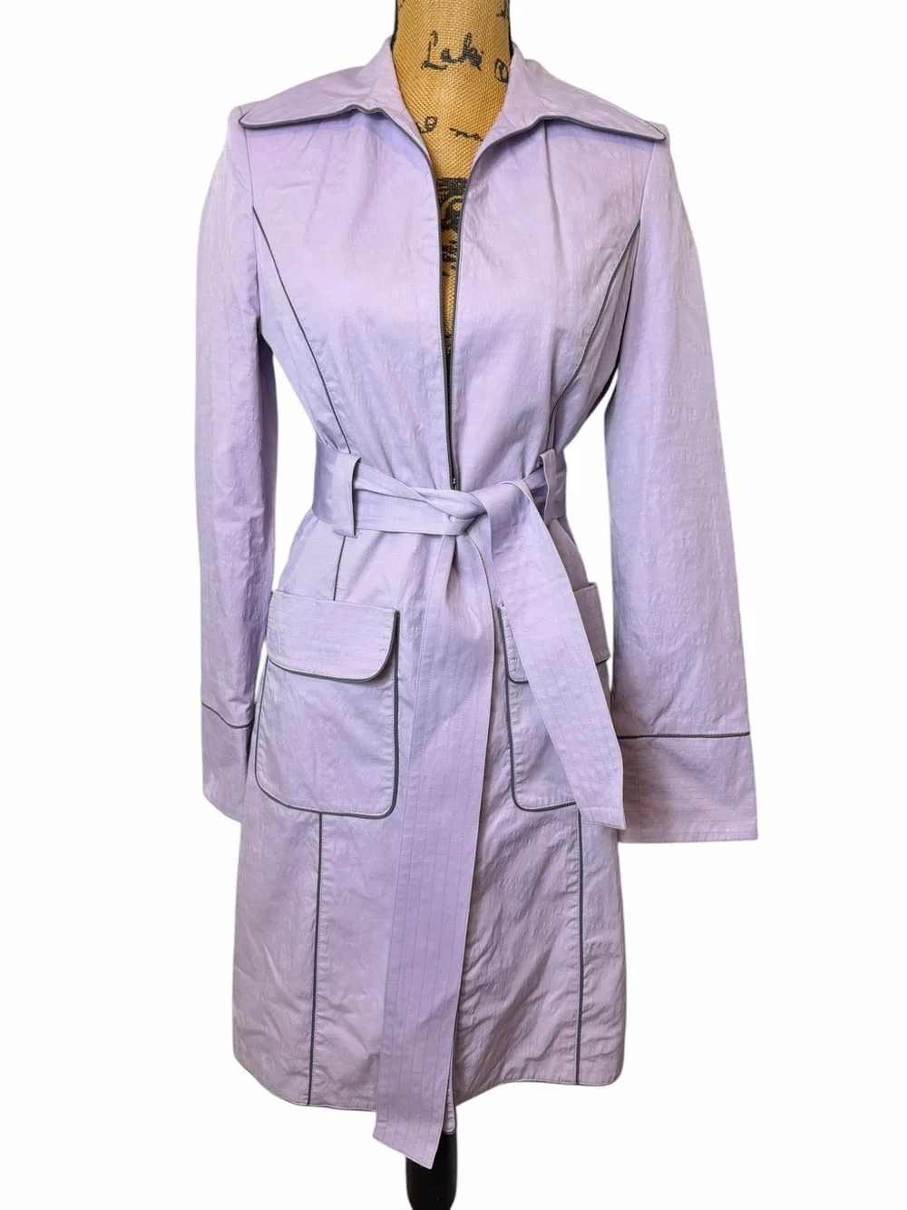 Lavender Belted Trench Coat Medium Pastel Spring Summer Jacket Lilac